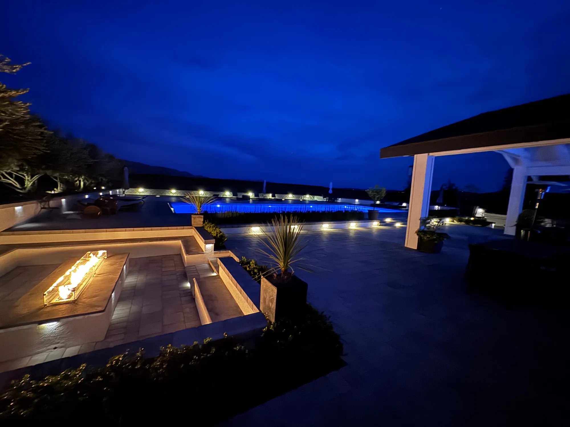 Villa backyard at night