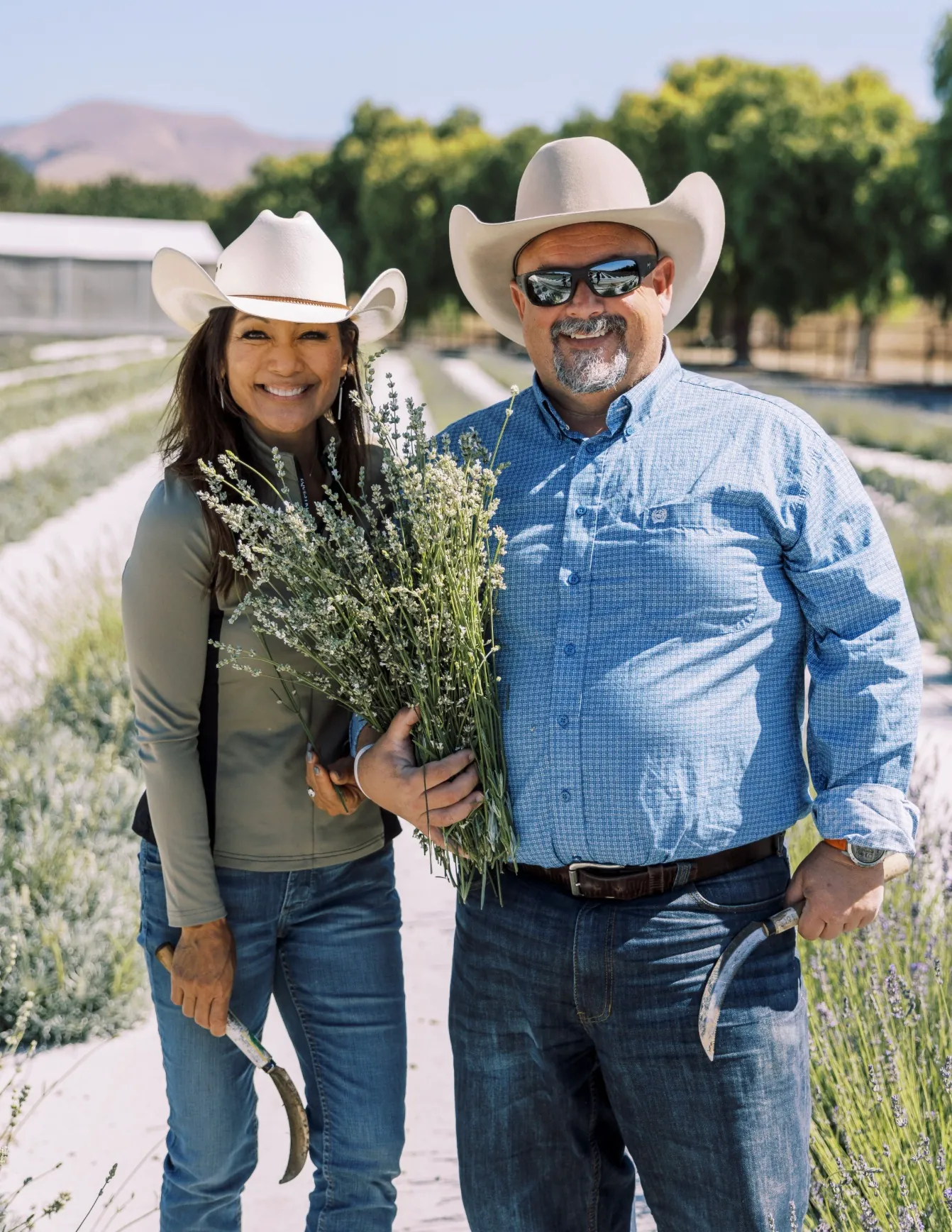 Lisa and Gio with lavender at Cavalli Estates